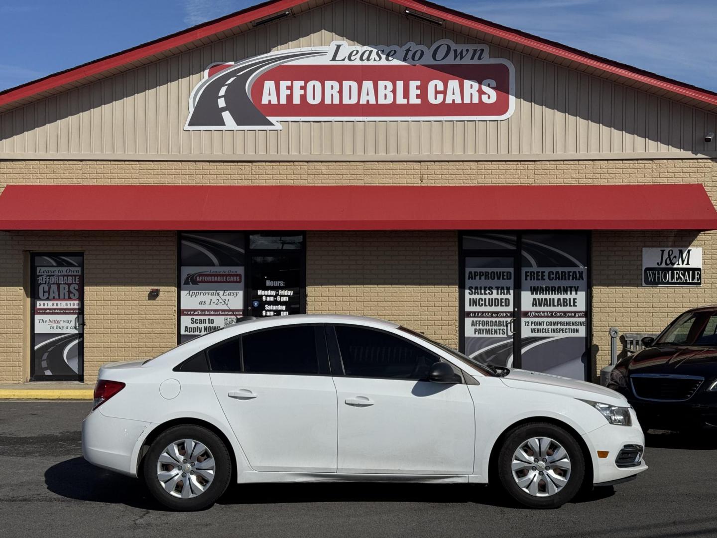 2015 White Chevrolet Cruze (1G1PA5SH2F7) with an 4-Cyl, ECOTEC, 1.8 Liter engine, Auto, 6-Spd Overdrive transmission, located at 8008 Warden Rd, Sherwood, AR, 72120, (501) 801-6100, 34.830078, -92.186684 - Photo#0